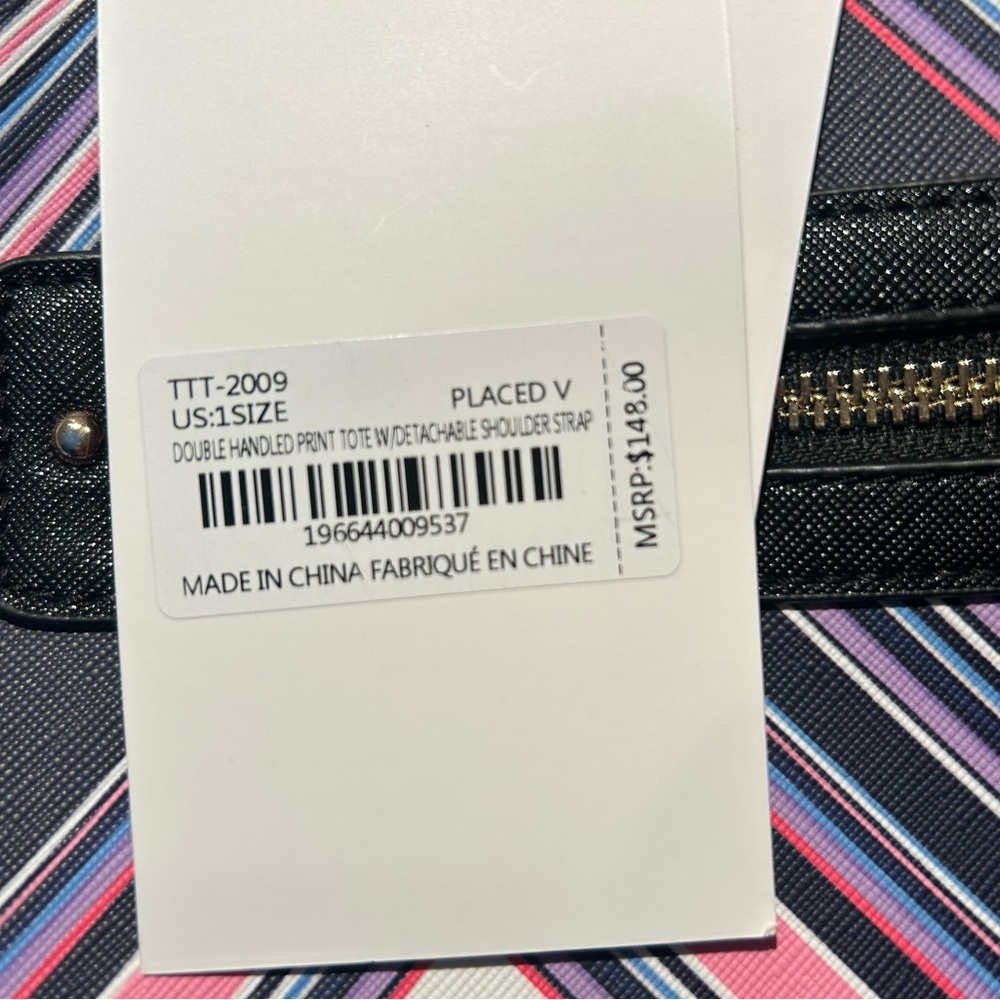 Trina Turk Chevron Tote in Pink and Navy - Picture 16 of 16